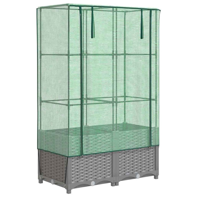 Podwyższona Grządka ze Szklarnią 80x40x138 cm Szara do Ogrodu z Pokryciem