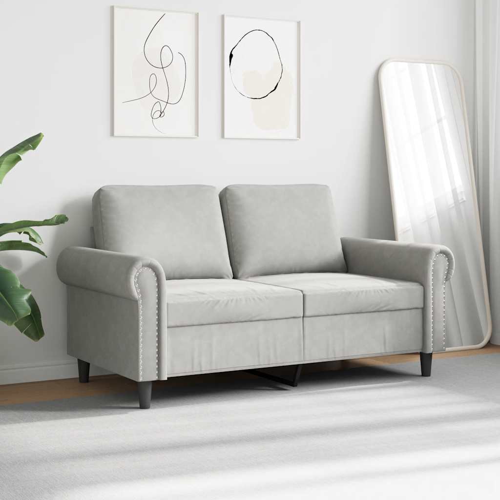 Sofa 2-osobowa, jasnoszara, 120 cm, tapicerowana aksamitem
