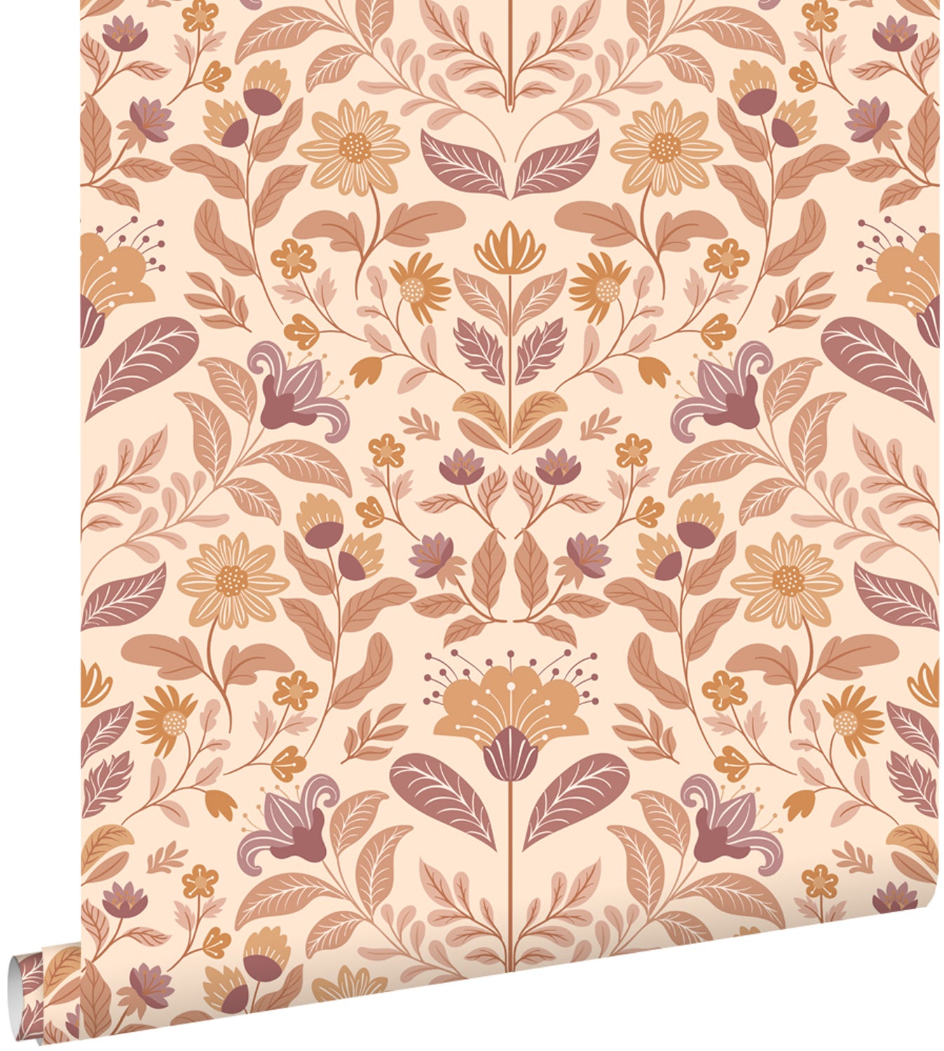 Tapeta zabytkowe kwiaty beżowy i fioletowy - 50 x 900 cm - ESTAHOME