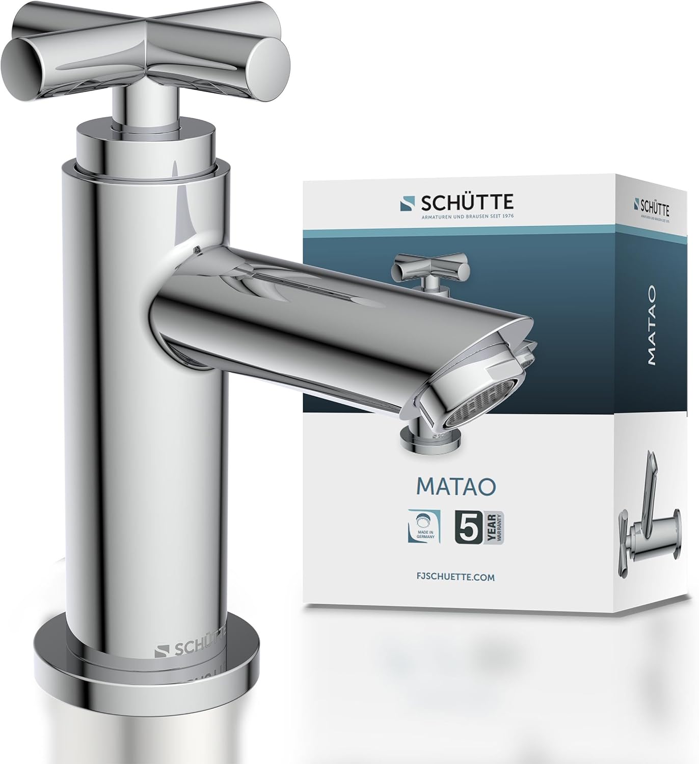Bateria Schütte MATAO, tylko zimna woda, stojąca, z krzyżowym uchwytem, nowoczesna