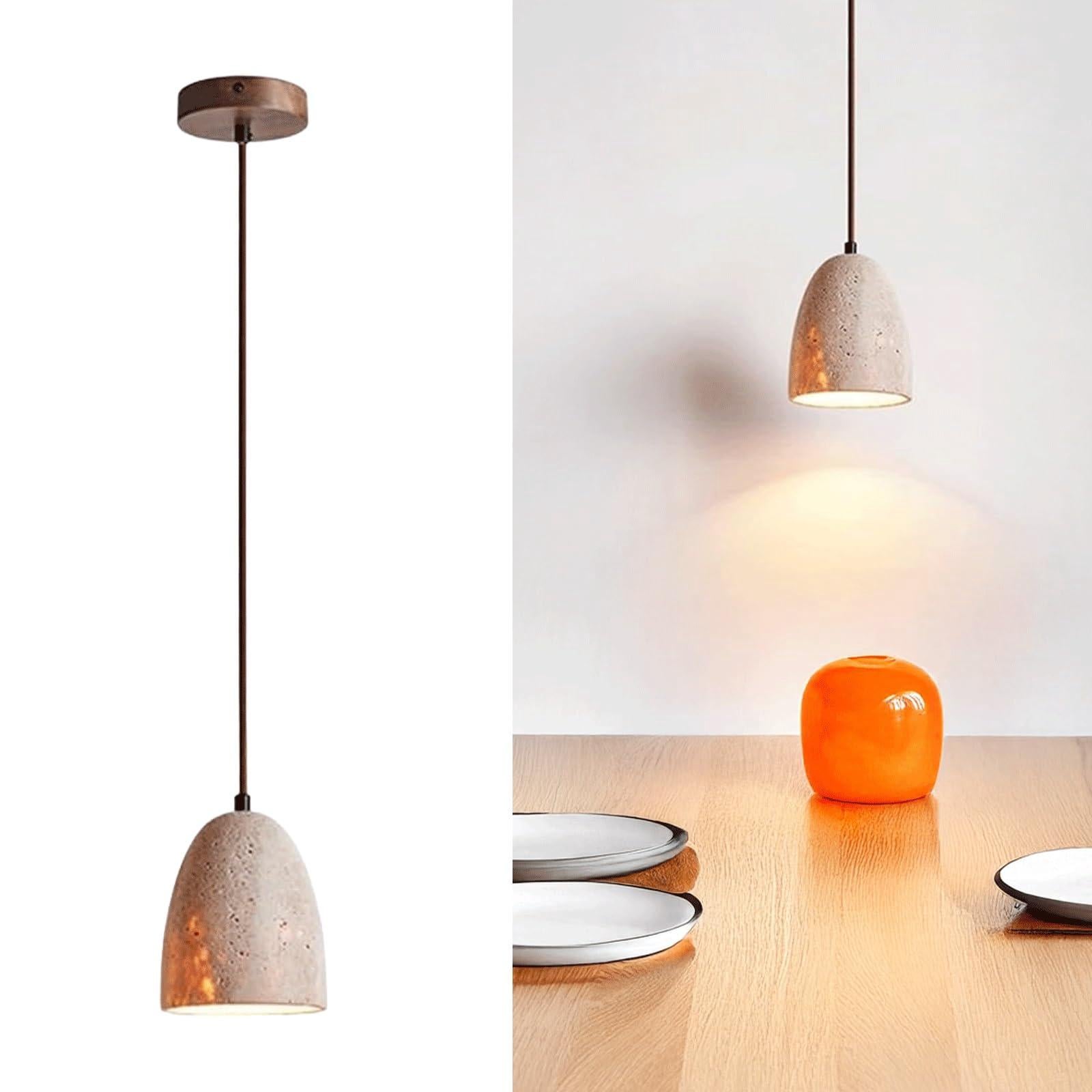 Lampa wisząca z trawertynu, lampa wisząca w stylu Wabi-Sabi z kloszem w kształcie dzwonka, minimalistyczna japońska lampa sufitowa, regulowany mini re