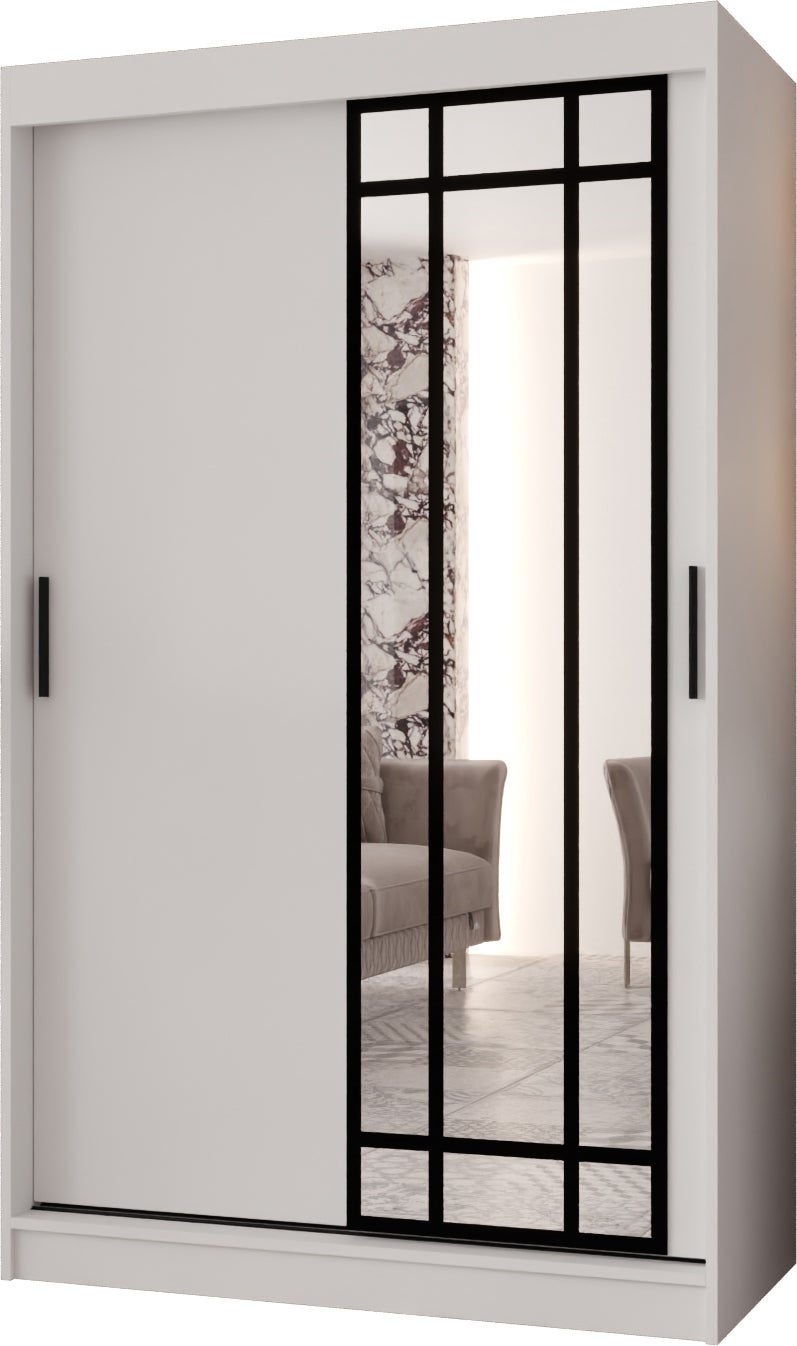 Szafa przesuwna z lustrem ALMERIA 120 x 62 x 200 biały + u. czarny
