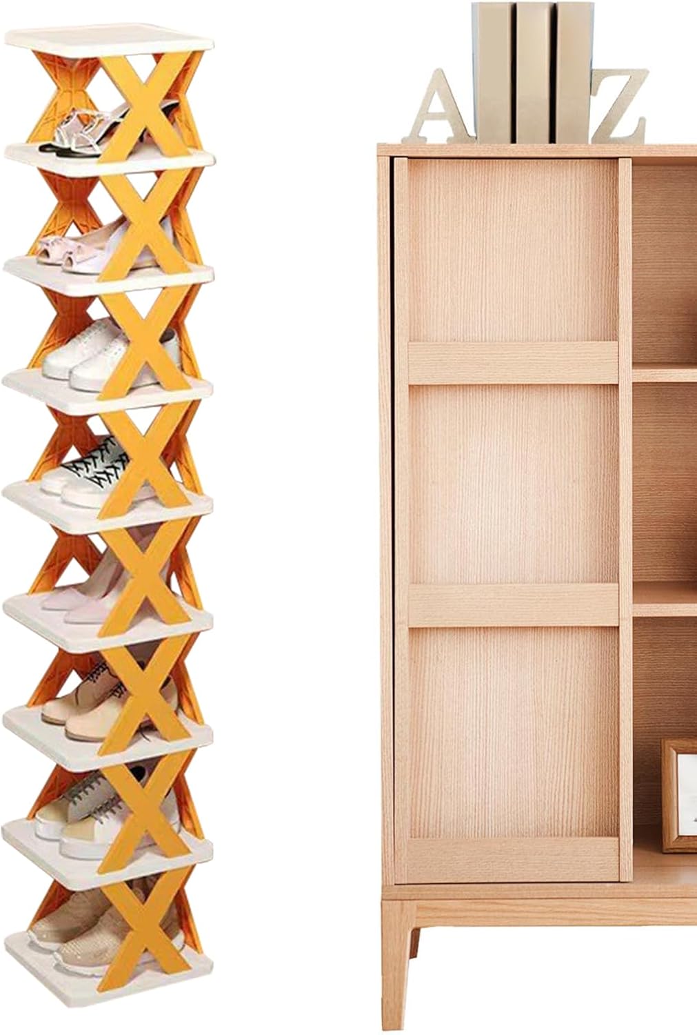 Pionowy stojak na buty, organizer 9-poziomowy, konstrukcja oszczędzająca miejsce, 10,43 x 10,04 x 50,98 cala, nie wymaga montażu, wielofunkcyjny uch