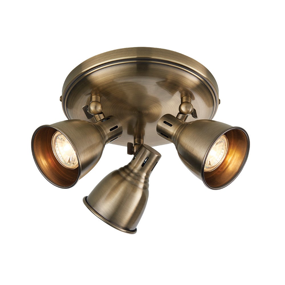 Lampa sufitowa retro antyczna mosiężna okrągła regulowane reflektorki 3xGU10 4.6W WESTBURY Endon