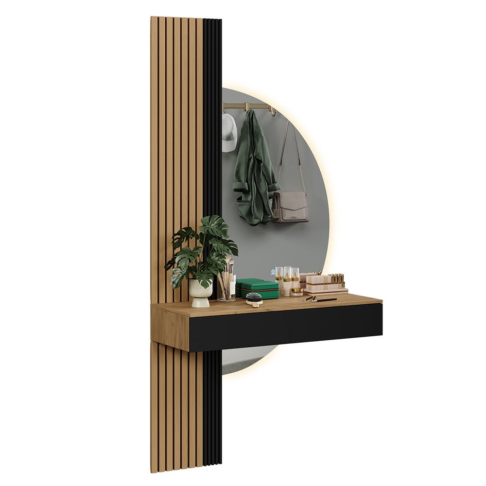Vicco Stół toaletowy Melina, Dąb/czarny, 100 cm z lusterkiem LED