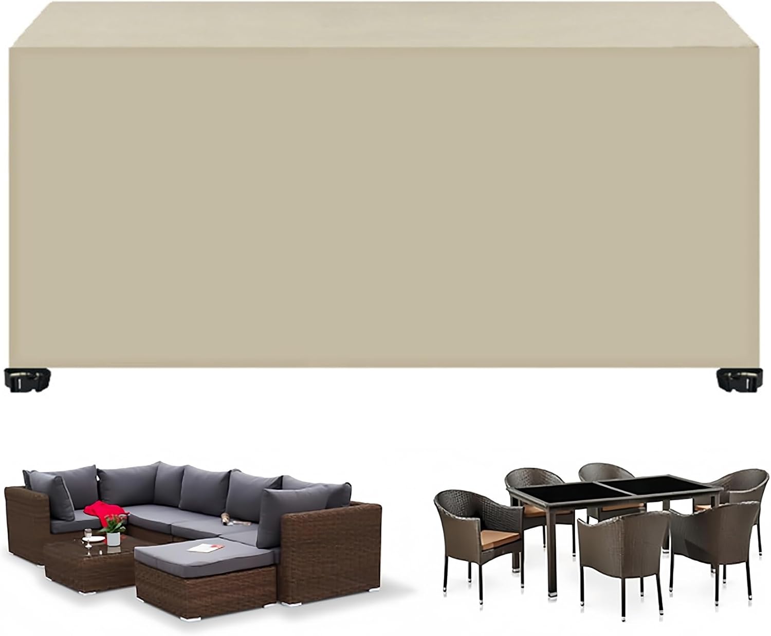Pokrowiec na meble ogrodowe Oxford Fabric 420D, 123 x 123 x 74 cm, wodoodporny i odporny na promieniowanie UV, beżowy