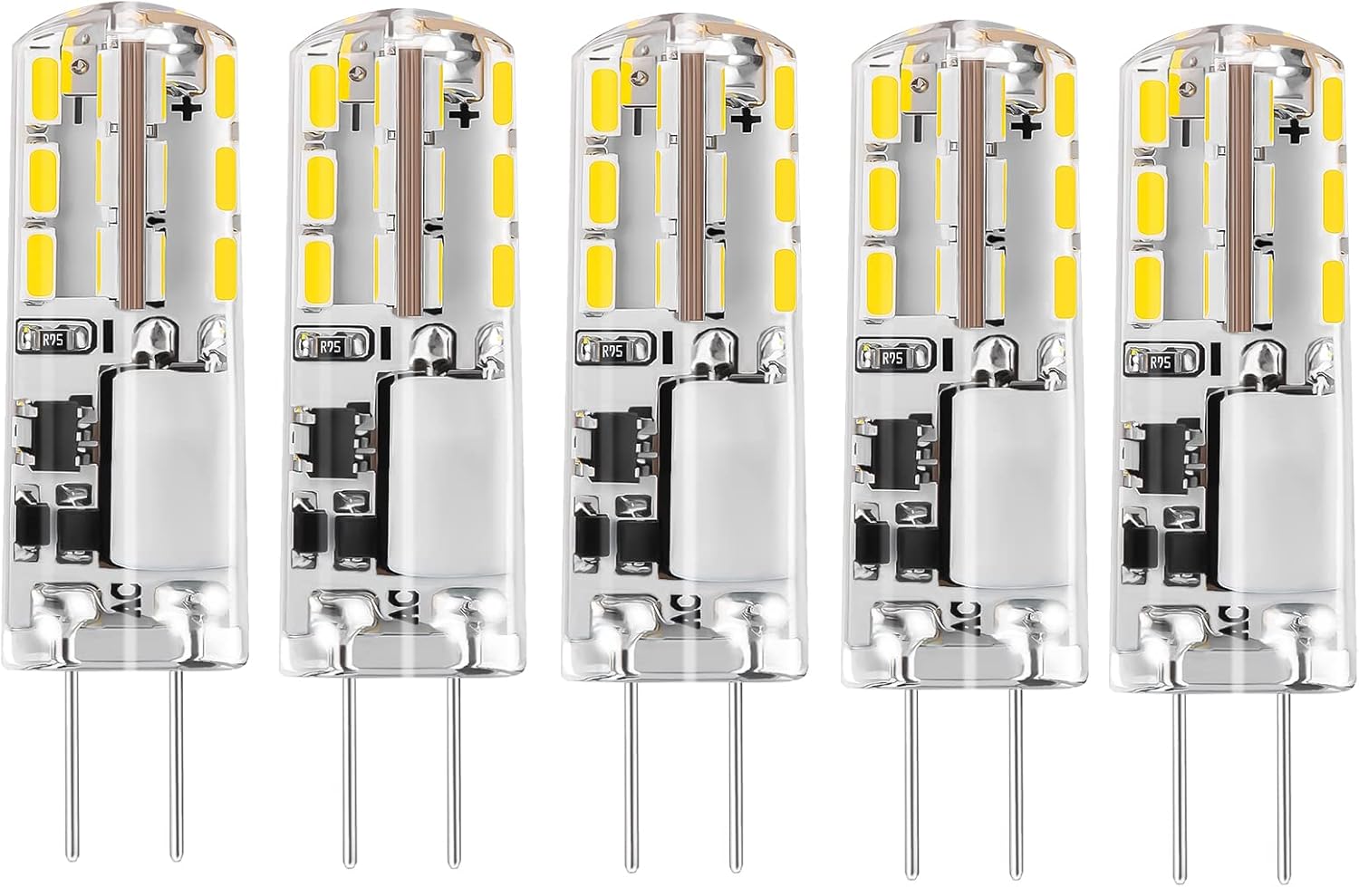 Zestaw 5 żarówek LED G4 12 V, barwa światła dziennego, barwa biała 6000 K, 2 W AC/DC, zamiennik halogenowy 12–15 W, trzonek G4 z podwójnym bolcem