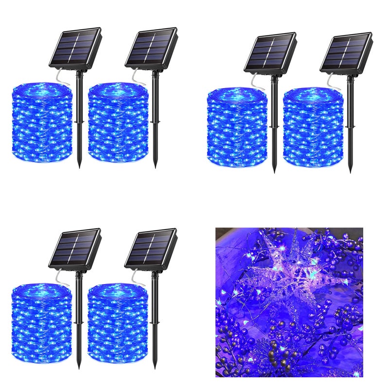 Zestaw sztuk metrowych solarnych lampek Fairy Tale Light LED trybów solarne lampki choinkowe do dekoracji ogrodu drucik miedziany Niebieski