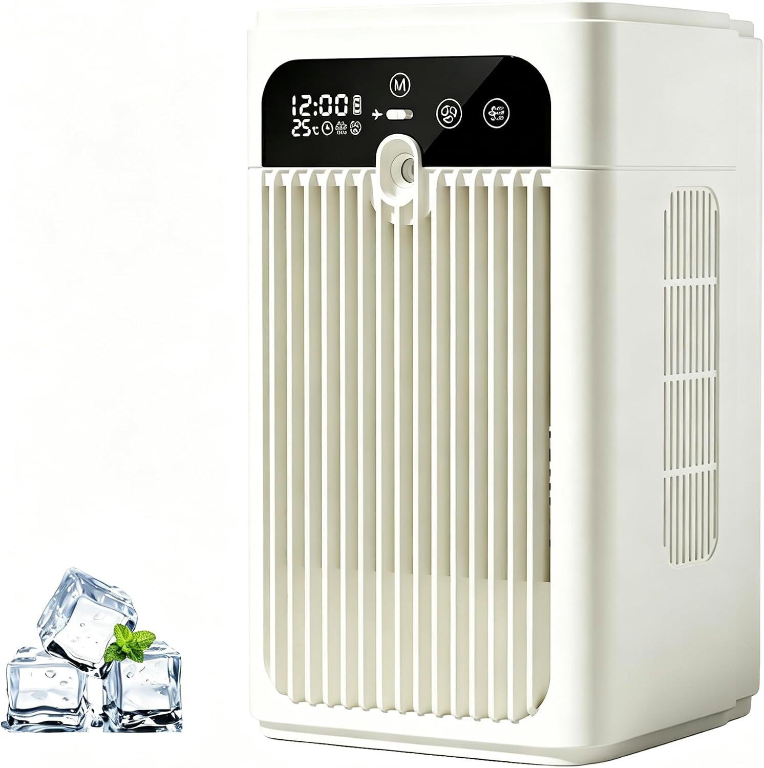 Cichy klimatyzator mobilny, przenośna chłodziarka powietrza o pojemności 500 ml, 2 prędkości i tryby natrysku (biały)