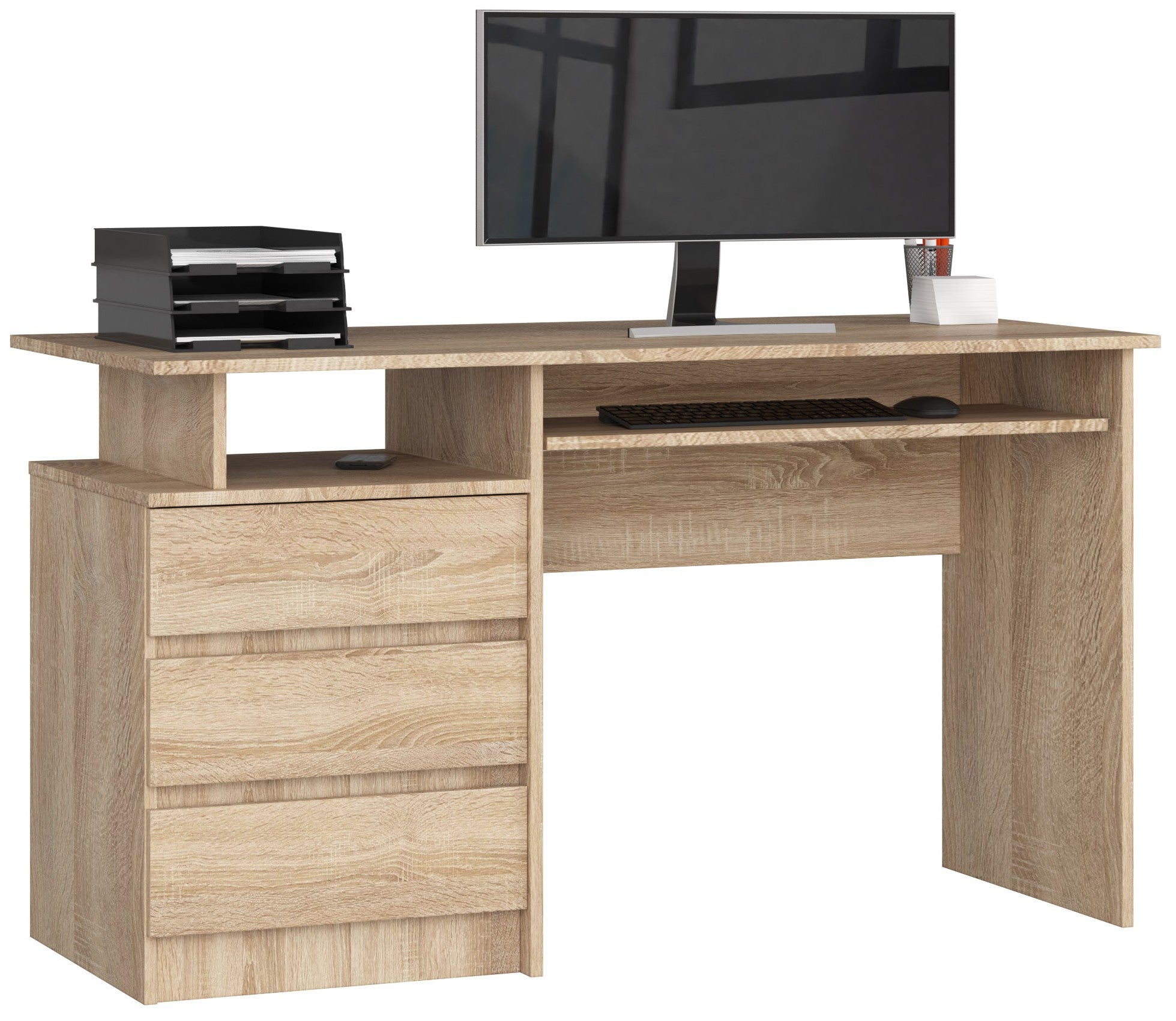 Biurko AKORD CLP Dąb Sonoma 135 cm 3 szuflady kolor Dąb Sonoma mat 2 półki 135x60x77 cm