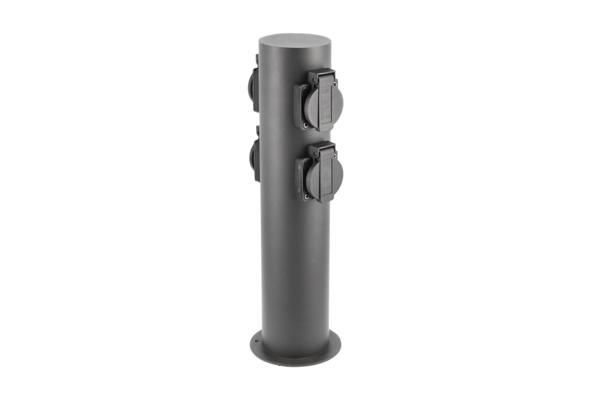 Lampa ogrodowa słupek CORTA-P 36 z 4 gniazdami Schuko (max 3500W), grafit, IP54 – GTV LIGHTING