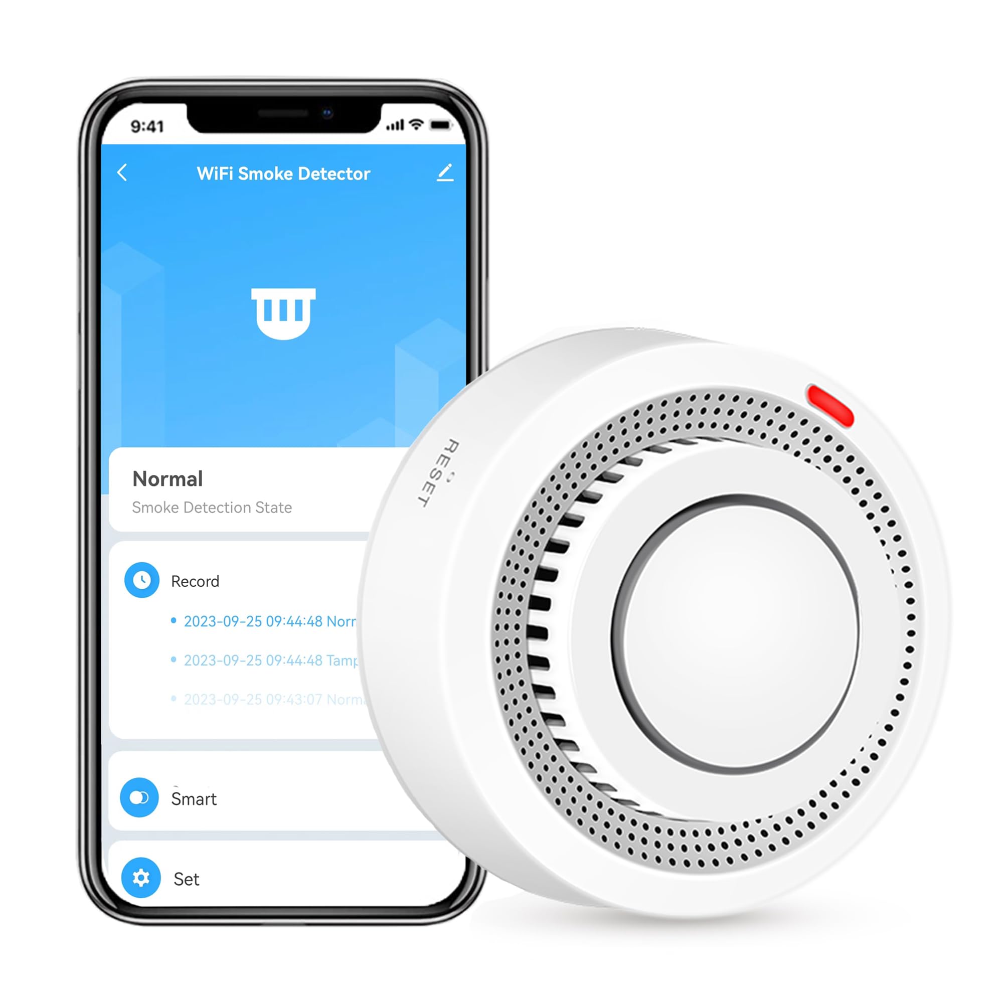 Inteligentny czujnik dymu Wi-Fi, alarm pożarowy, bezprzewodowy alarm dymowy z powiadomieniami w aplikacji (bateria nie wchodzi w skład zestawu)
