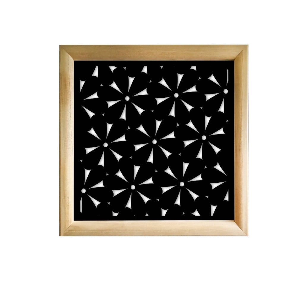 DAISY - Kwadratowe moduły dekoracyjne z drewna i PVC - Rozmiar 98x98 cm - Grubość 64 mm - Kolor wewnętrzny CZARNY