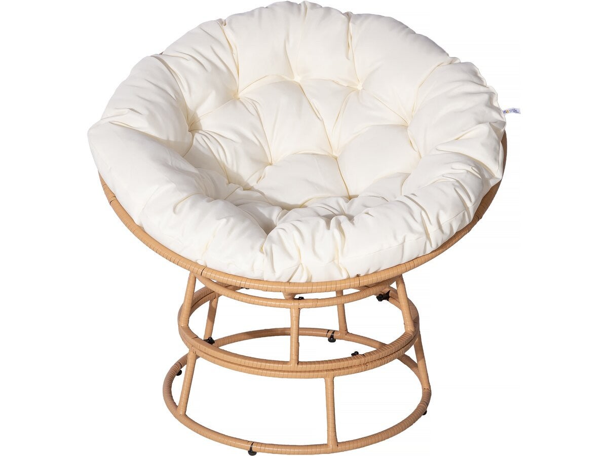 Fotel papasan do wnętrz i na zewnątrz w stylu "Bali" – Ø91 cm – beżowy