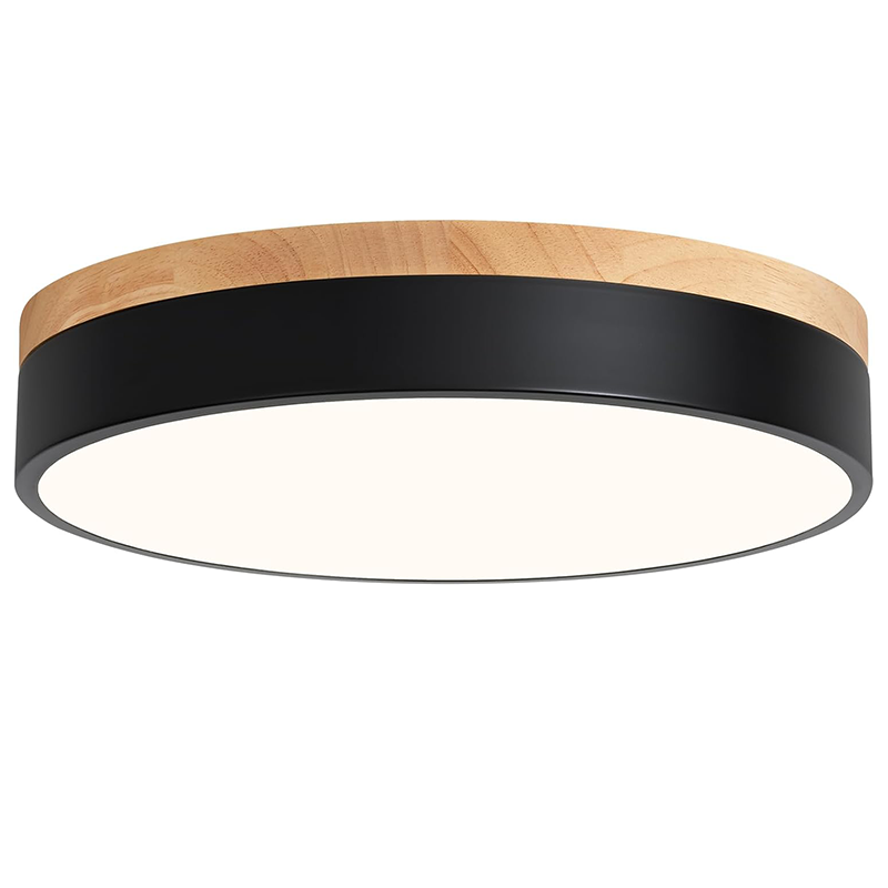 Lampa sufitowa LED, inteligentne oświetlenie do pokoju dziecięcego i sypialni, drewniana, czarna, 40*40*6 cm, pilot