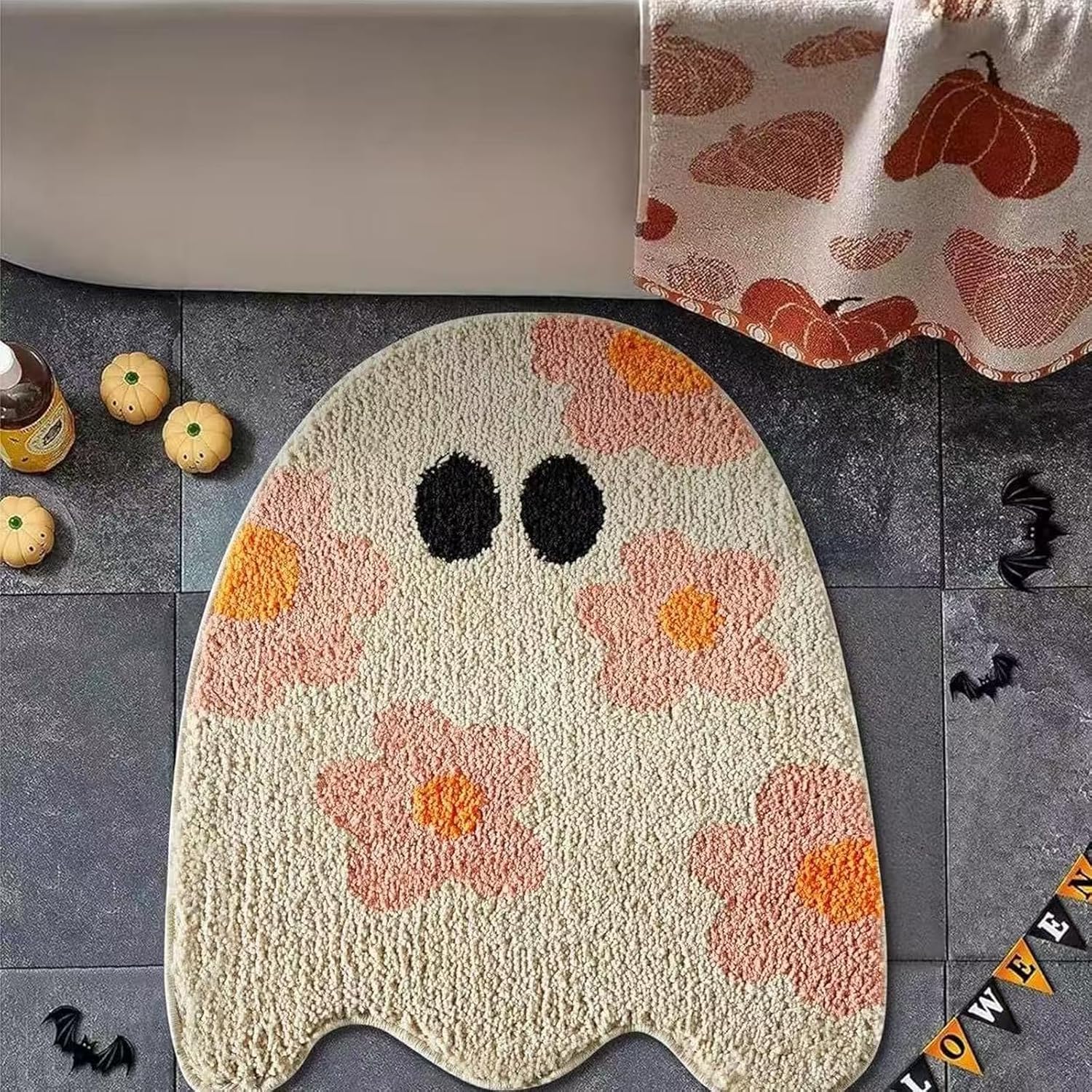 Urocza Mata Przed Drzwi Wejściowych Duchem Antypoślizgowa Wycieraczka Halloween Dywanik Halloweenowy Miękka Wygodna Wejściowa Wycieraczka Wewnętrzna