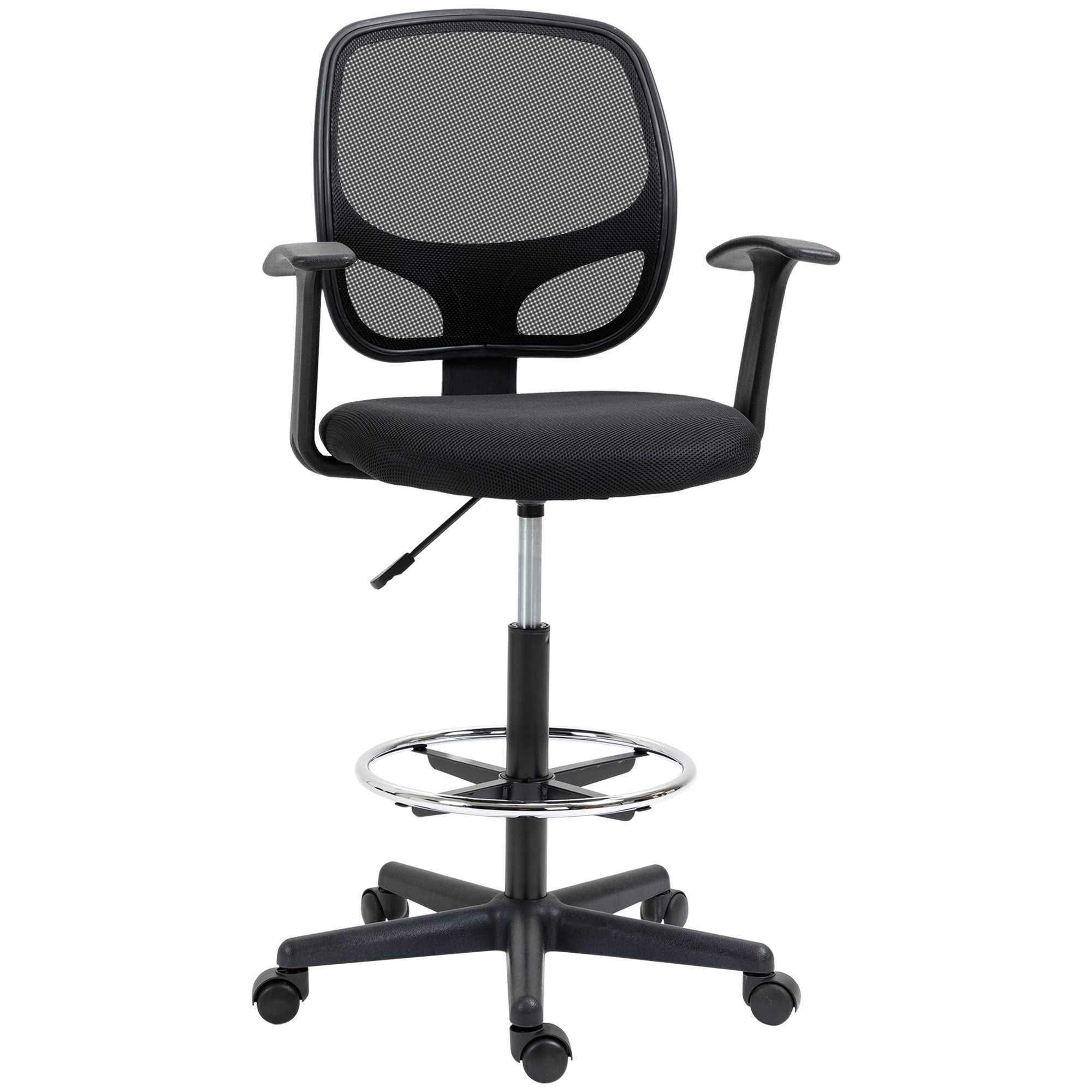Ergonomiczny fotel biurowy, krzesło do rysowania, podnóżek, oparcie z siatki, regulowana wysokość, 64x57x110-132 cm, czarny