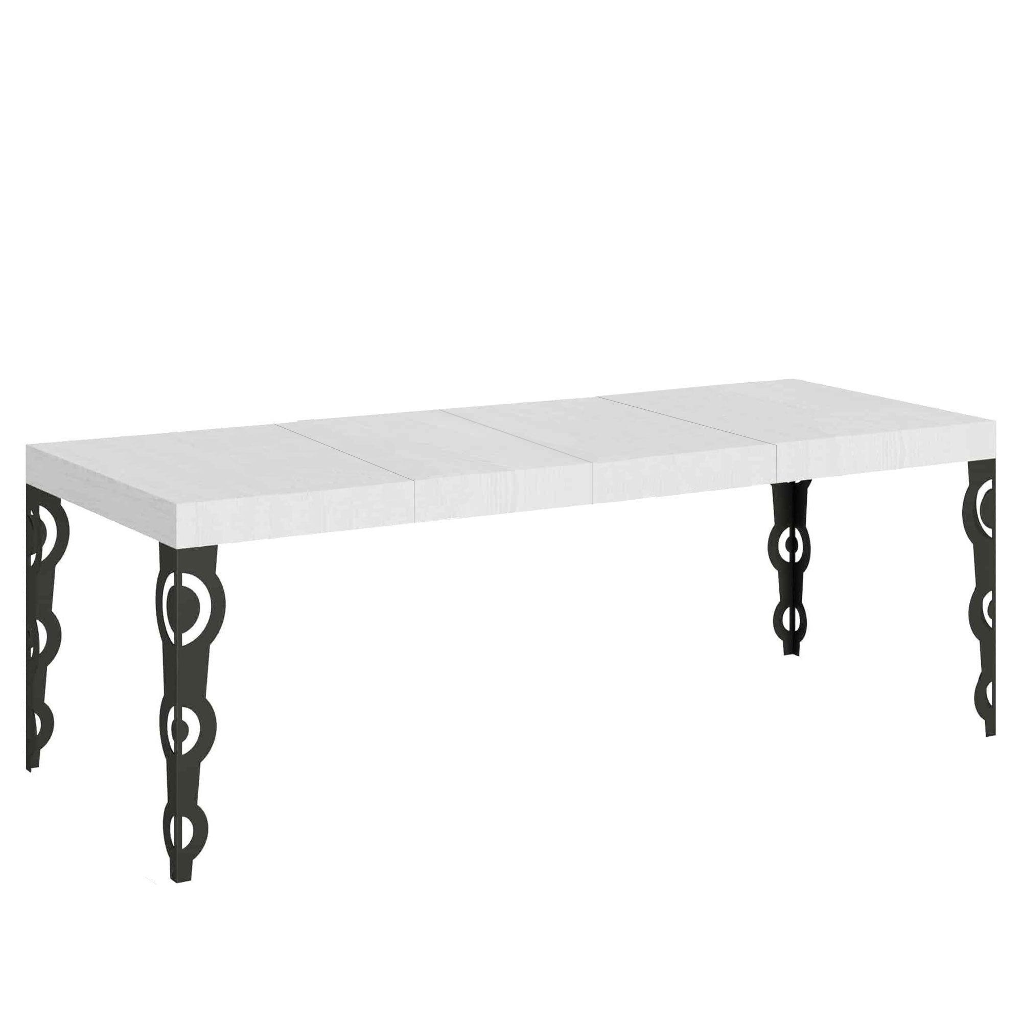Stół rozkładany Karamay Premium 90x160/264 cm, biały, jesion, rama antracytowa