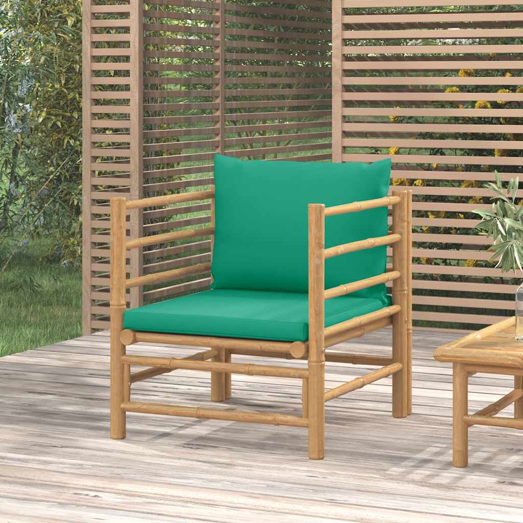 Sofa ogrodowa z zielonymi poduszkami, bambusowa vidaXL
