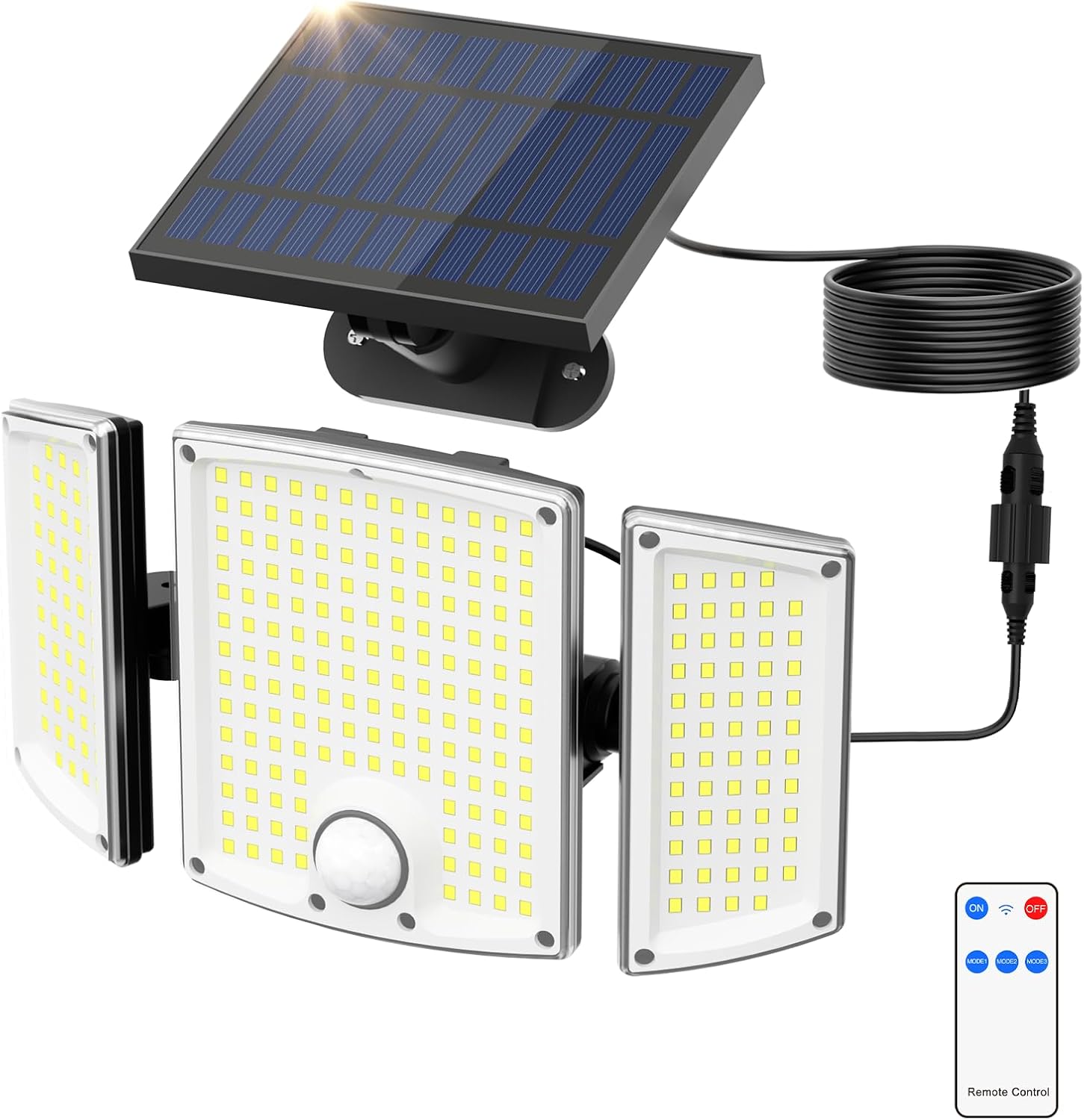 Zewnętrzny reflektor solarny, 3500 lumenów, 278 diod LED, z czujnikiem ruchu, 3 tryby oświetlenia, wodoodporność IP65, opakowanie 2 szt.