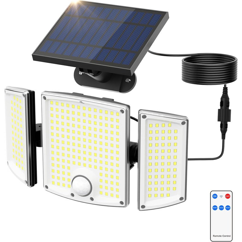 Zewnętrzny reflektor solarny, 3500 lumenów, 278 diod LED, z czujnikiem ruchu, 3 tryby oświetlenia, wodoodporność IP65, opakowanie 2 szt.