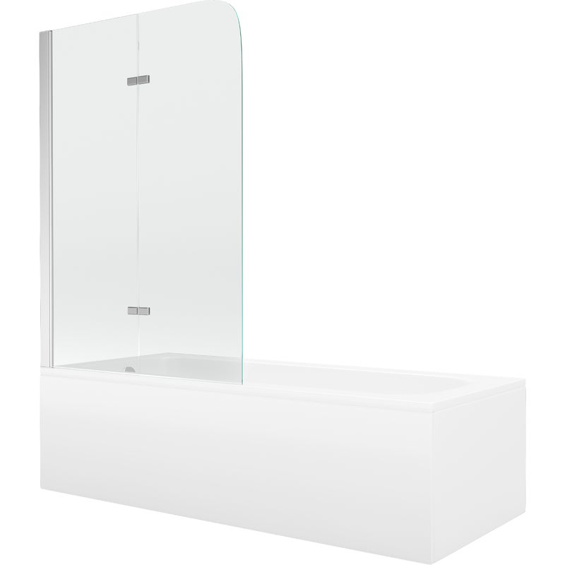 Mexen Vega wanna prostokątna 170 x 70 cm z obudową i parawanem 2-skrzydłowym 100 cm, transparent, chrom - 550117070X9010020100