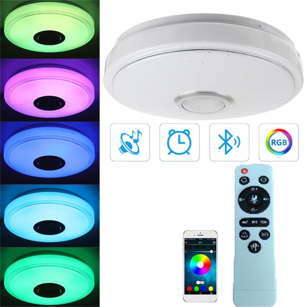 Okrągła lampa sufitowa LED ze sterowaniem audio Bluetooth, oświetlenie RGB zmieniające kolor, idealne do sypialni lub salonu