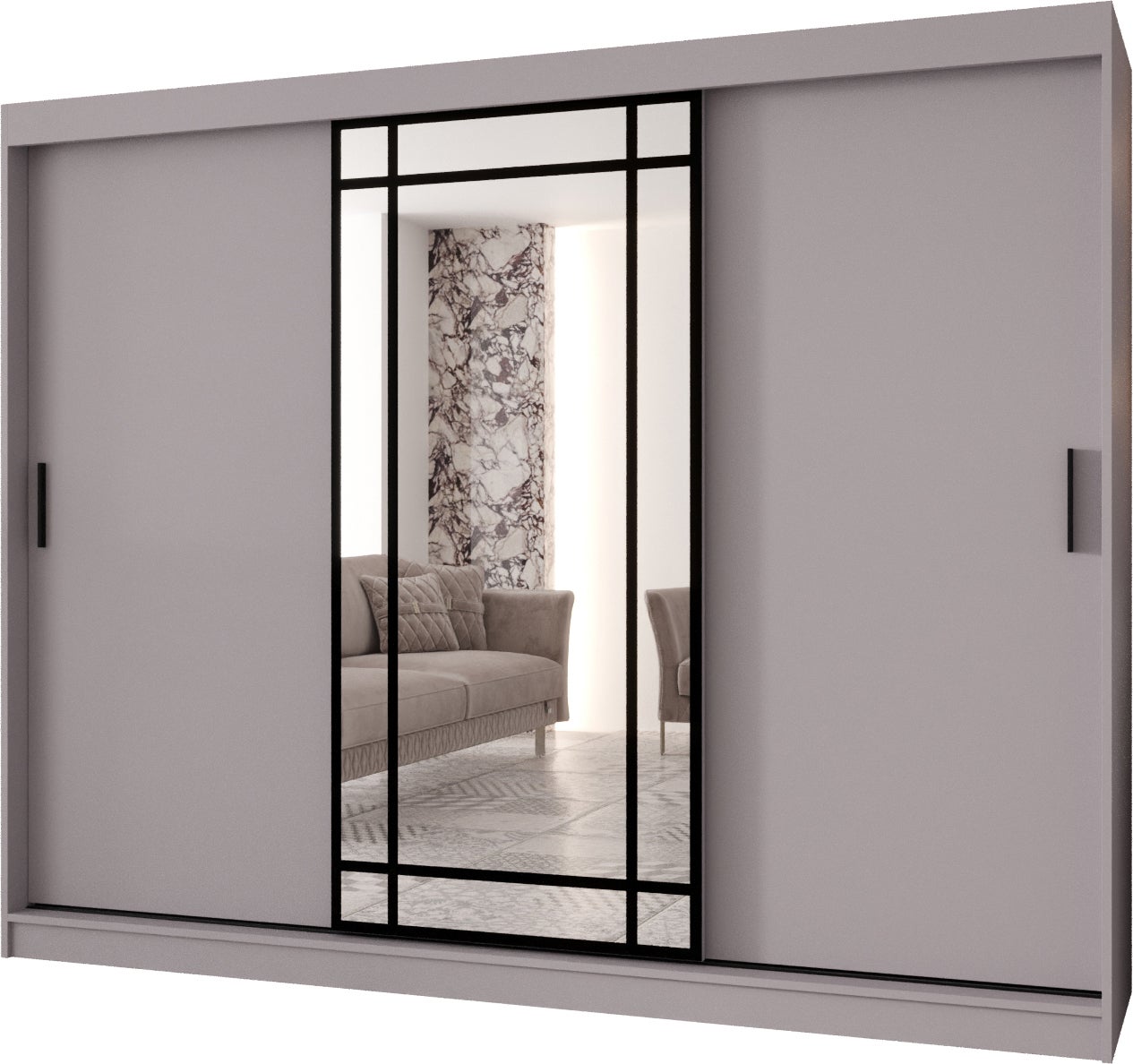 Szafa przesuwna z lustrem ALMERIA 250 x 62 x 200 kaszmir + u. czarny