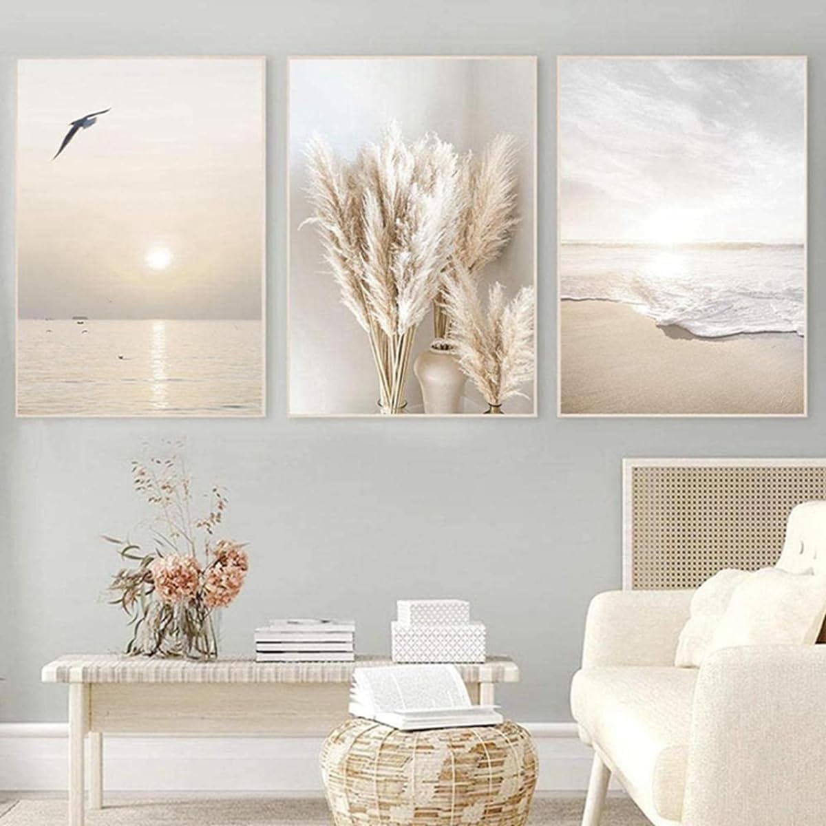 Zestaw nowoczesnych plakatów ściennych 40x60 cm, naturalny krajobraz, plaża, liście trzciny, wydruk na płótnie, dekoracja ścienna, bez ramy