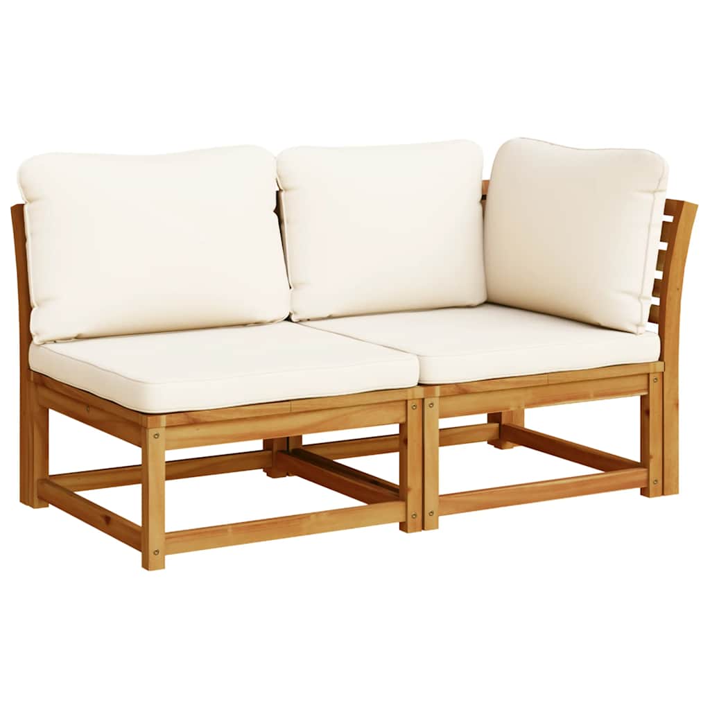 Sofa Ogrodowa Modułowa 2-Osobowa Drewniana z Kremowymi Poduszkami na Taras