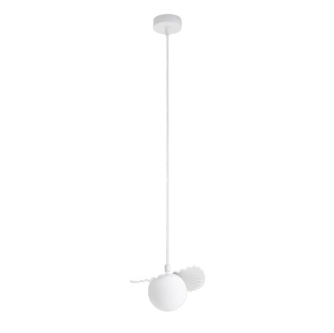 Lampa wisząca dekoracyjna biała szklana kula z karbowanym kloszem 1xG9 8W FLORA Emibig