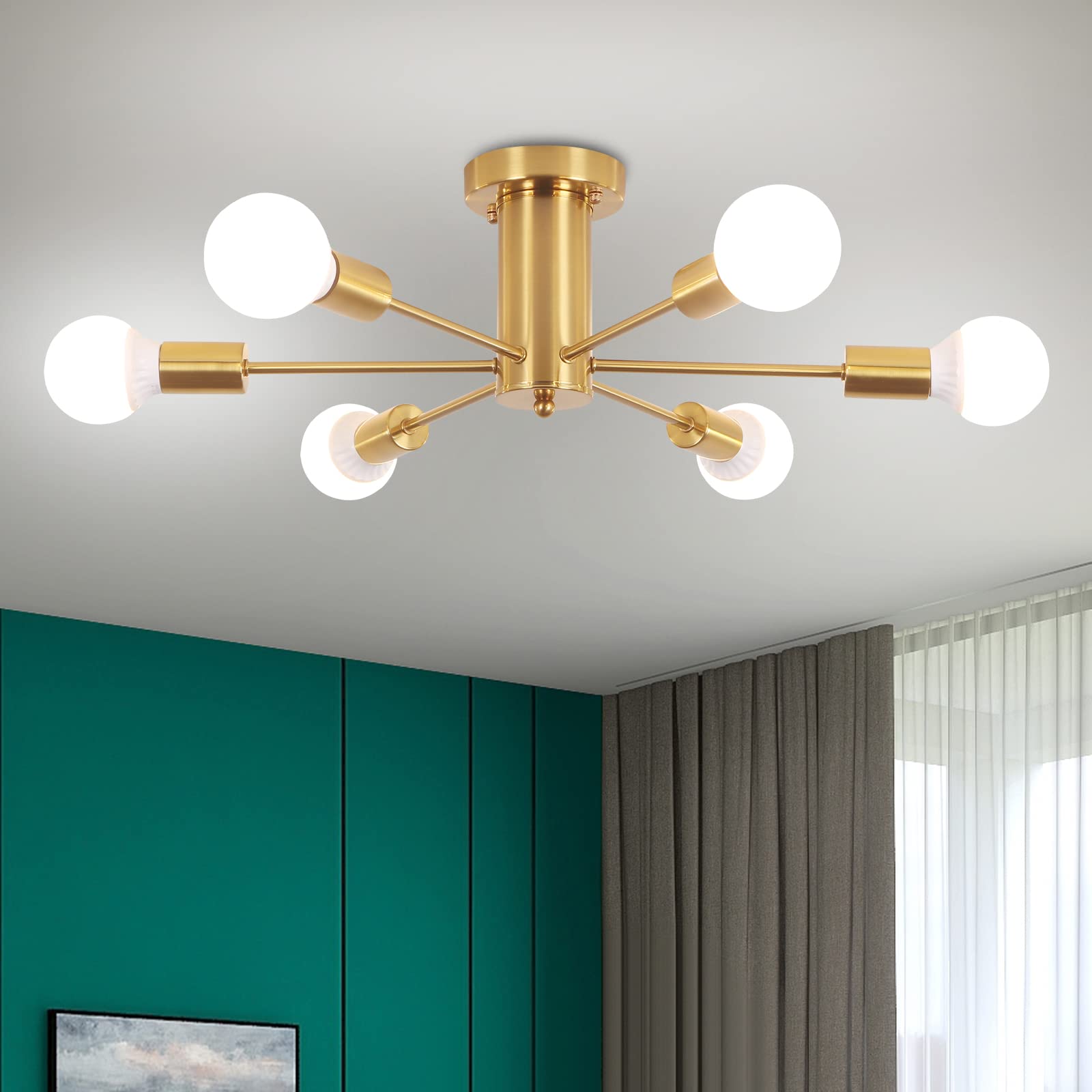 Plafoniera pół wpuszczana lampa sufitowa z żarówkami nowoczesny żyrandol Sputnik lampa wisząca w stylu połowy wieku złota żarówka nie jest dołączona