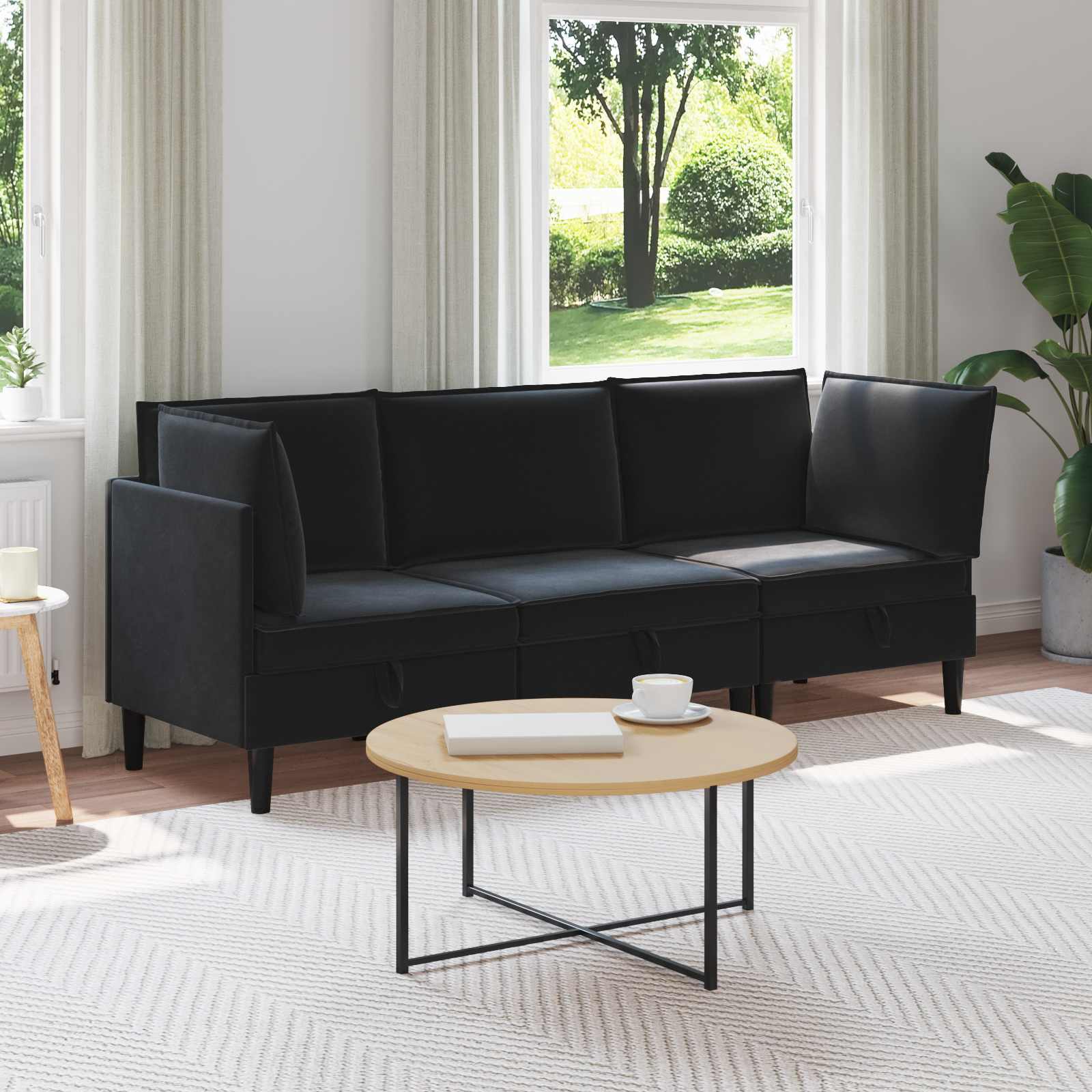 Zestaw mebli do salonu z poduszką 3 pcs Czarny Welur vidaXL