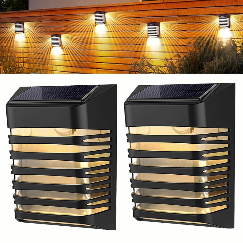 Lampy solarne na taras LED, 2 sztuki, ogrodowe lampy ścienne solarne, wodoszczelne IP65, w 2 trybach, ciepła biel.