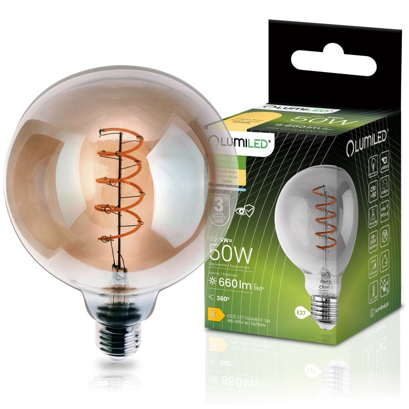 Żarówka LED Lumiled E27 Kula G125 6W 660LM 2200K Ciepła biel 360st Dymiona Filament 1 szt.