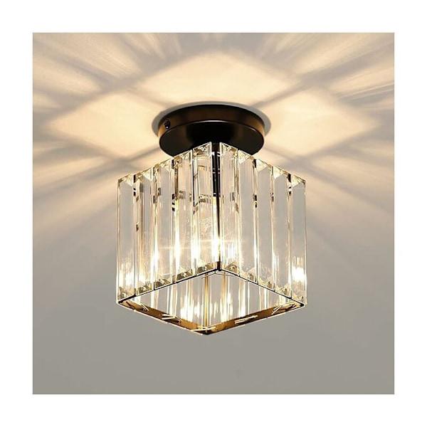 Miniaturowa lampa sufitowa kryształowa, nowoczesny żyrandol kryształowy, lampa sufitowa LED do przedpokoju, wejścia, restauracji, baru, E27 (czarna) K