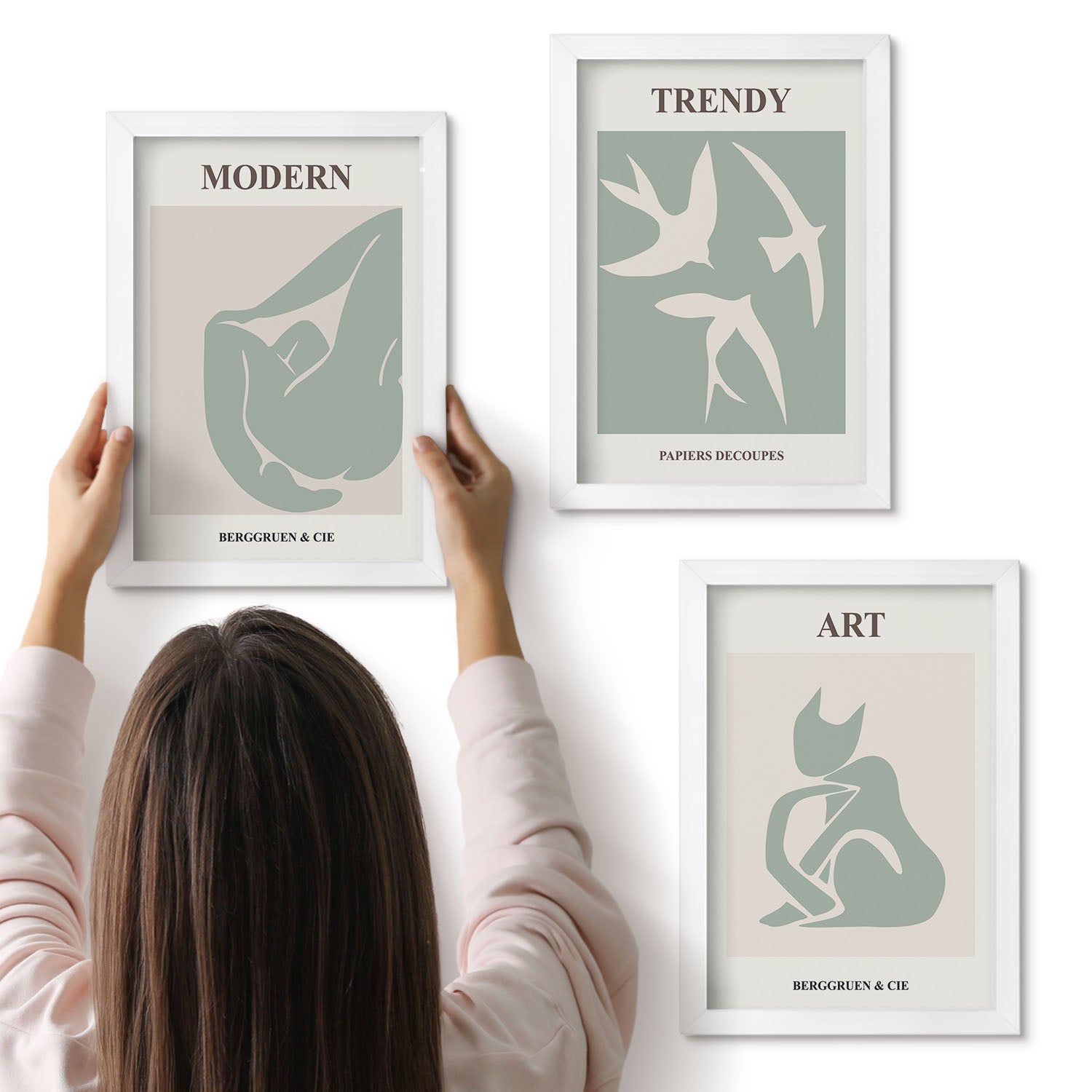 Galeria ścienna 3-częściowy komplet obrazów w białych ramach - Henri Matisse abstrakcyjne figury w stonowanej kolorystyce - ArtPrintCave