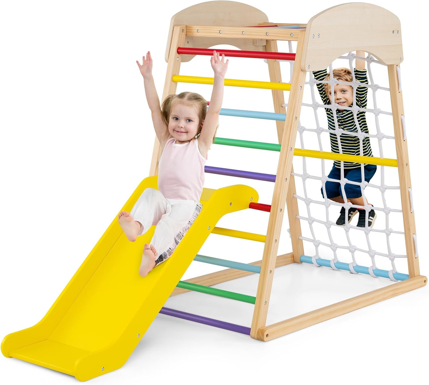 4 w 1 Trójkąt wspinaczkowy Montessori Dzieci od 1 roku życia ze zjeżdżalnią, wewnętrzny plac zabaw do wspinaczki z siatką i drabinką, obciążenie 50 kg