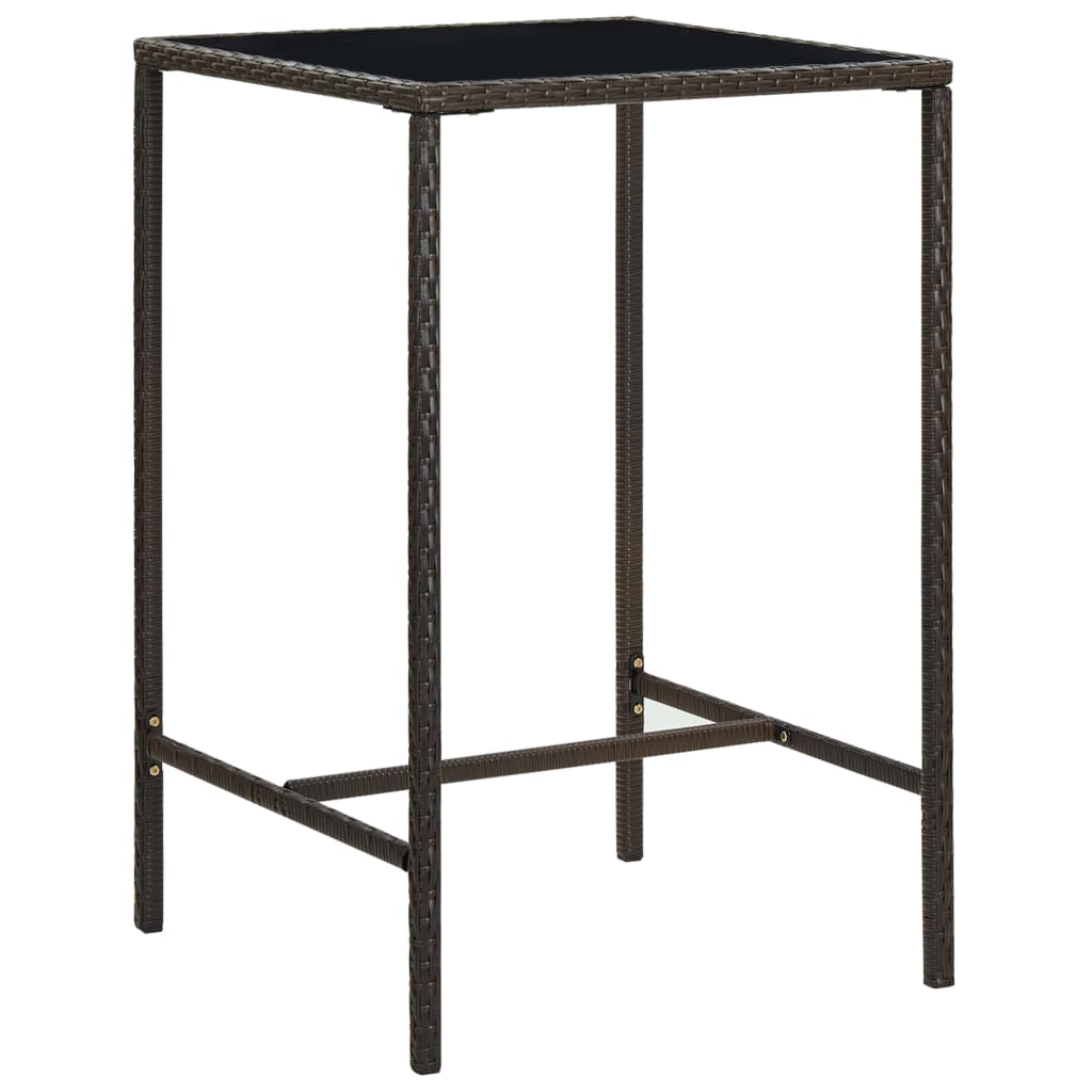 Ogrodowy stolik barowy, brązowy, 70x70x110cm, rattan PE i szkło vidaXL