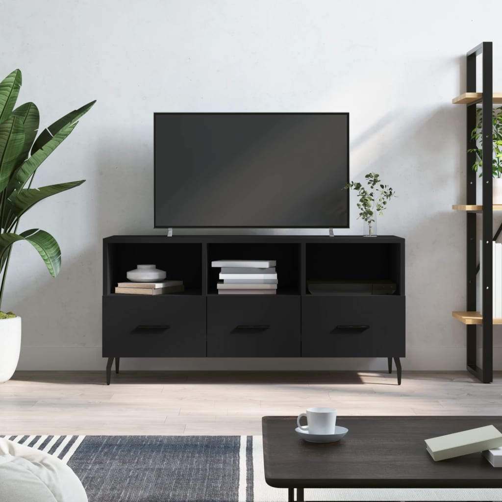 Szafka pod TV, czarna, 102x36x50 cm, materiał drewnopochodny