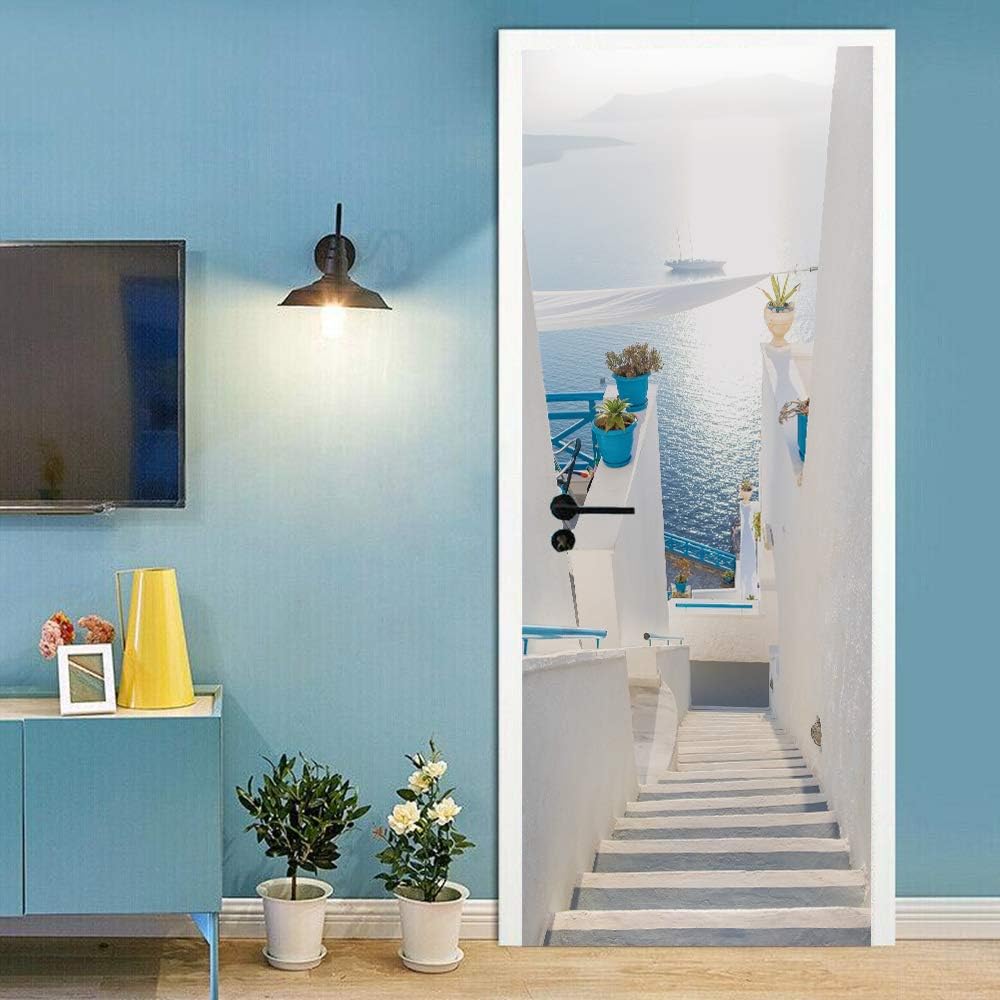 Naklejka na drzwi „Trompe l'oeil” 3D, efekt tapety, do drzwi wewnętrznych, biura, sypialni, salonu, łazienki, w stylu oceanicznym, 90x200 cm