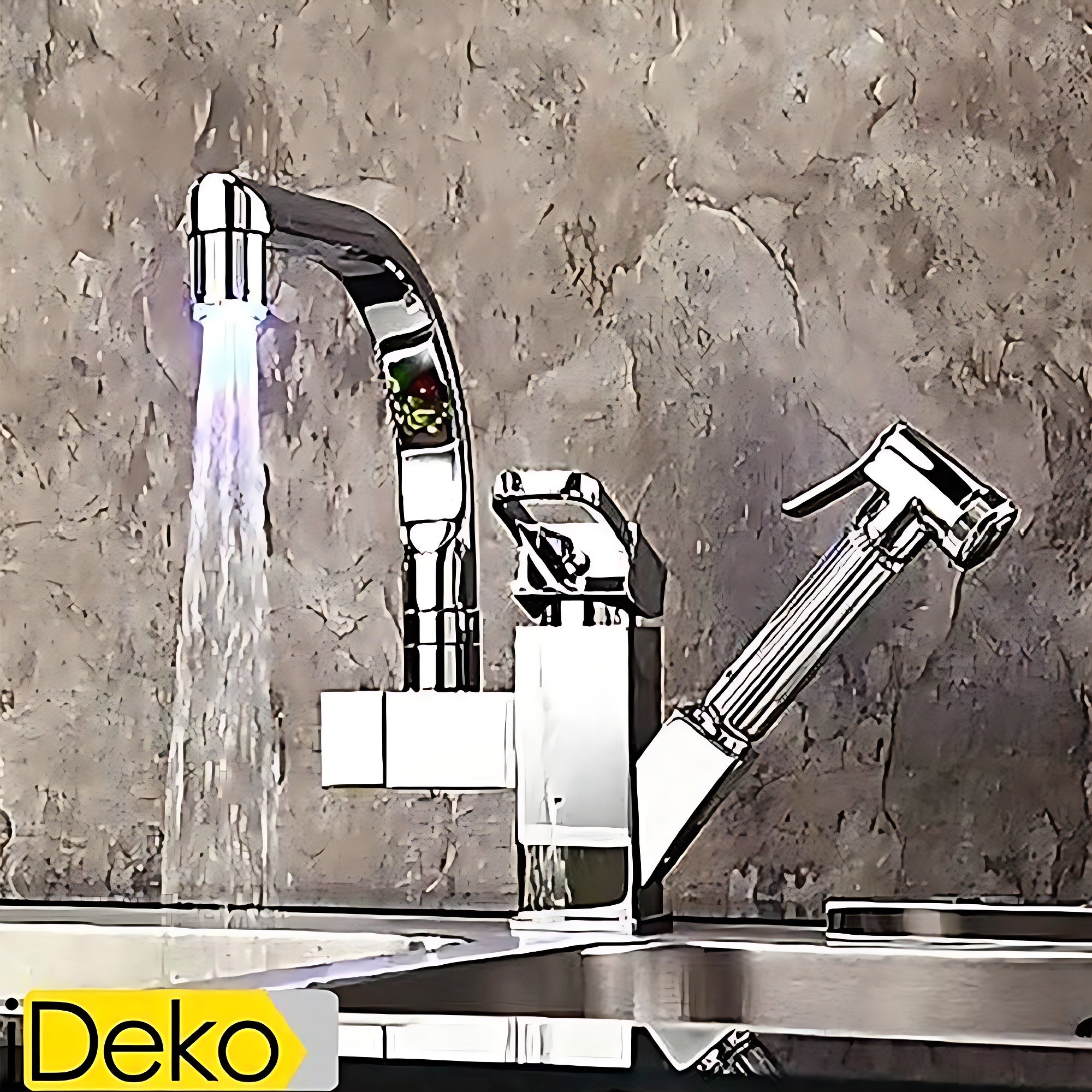 iDeko® Nowoczesna bateria kuchenna z wyciąganą wylewką, chromowany mosiądz