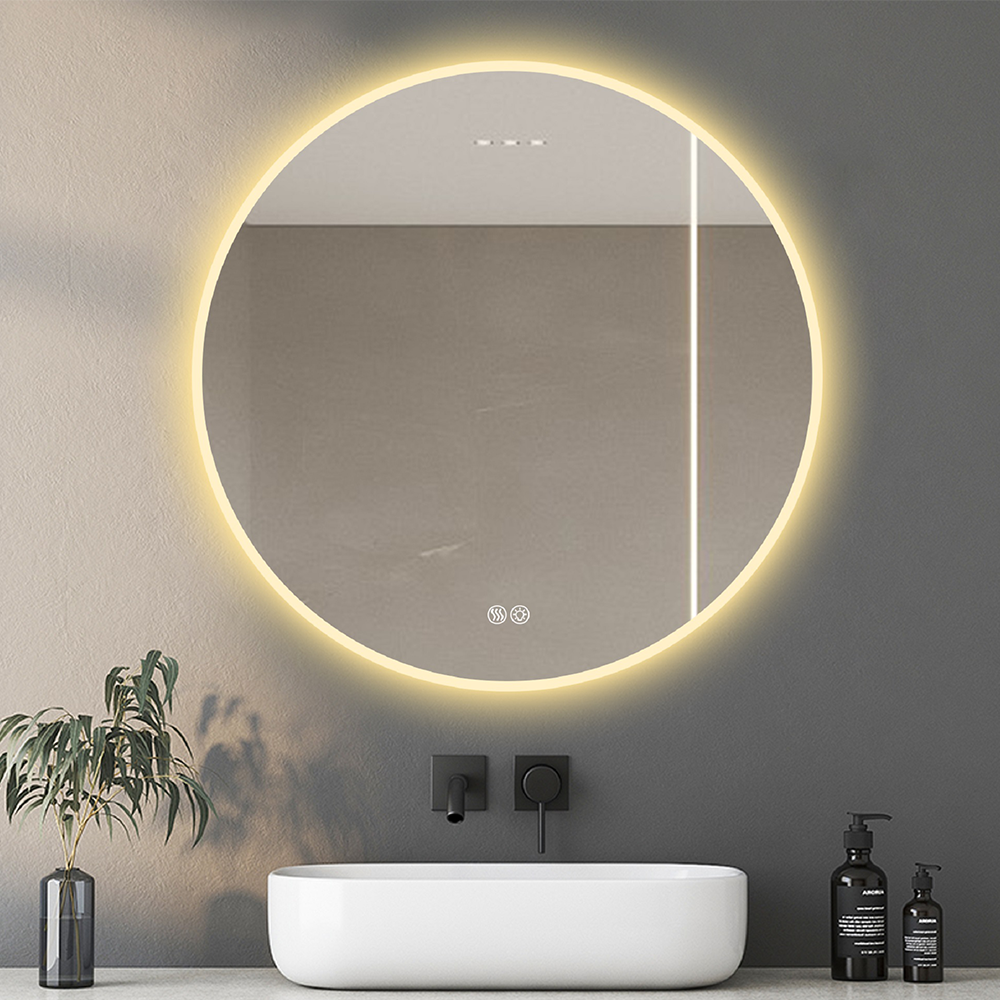 Luster LED smart do łazienki 80 cm okrągłe na ścianę z oświetleniem, 3 regulowane poziomy temperatury barwy