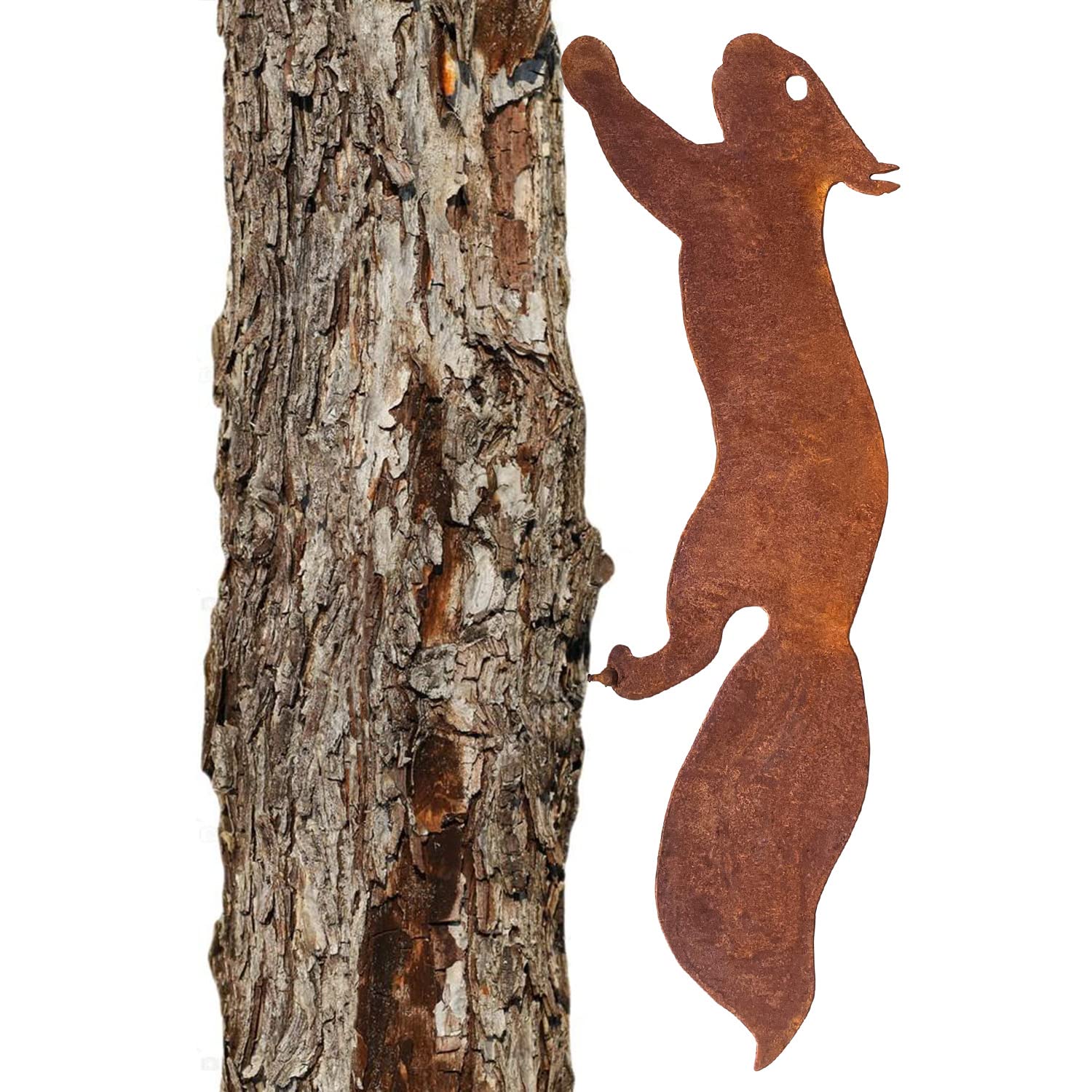 Wiewiórka na drzewo - metalowa dekoracja ogrodowa - 30 cm - naturalna patyna rdzy