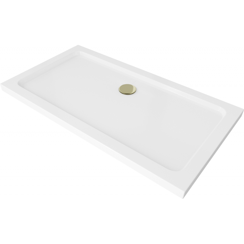 Mexen Flat brodzik prostokątny slim 120 x 70 cm, biały, syfon złoty - 40107012G