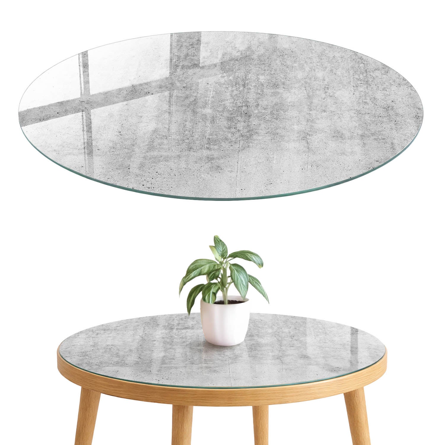 Blat szklany z grafiką i nadrukiem 4 mm - ochrona, dekoracja i metamorfoza mebli fi60 cm Betonowy design