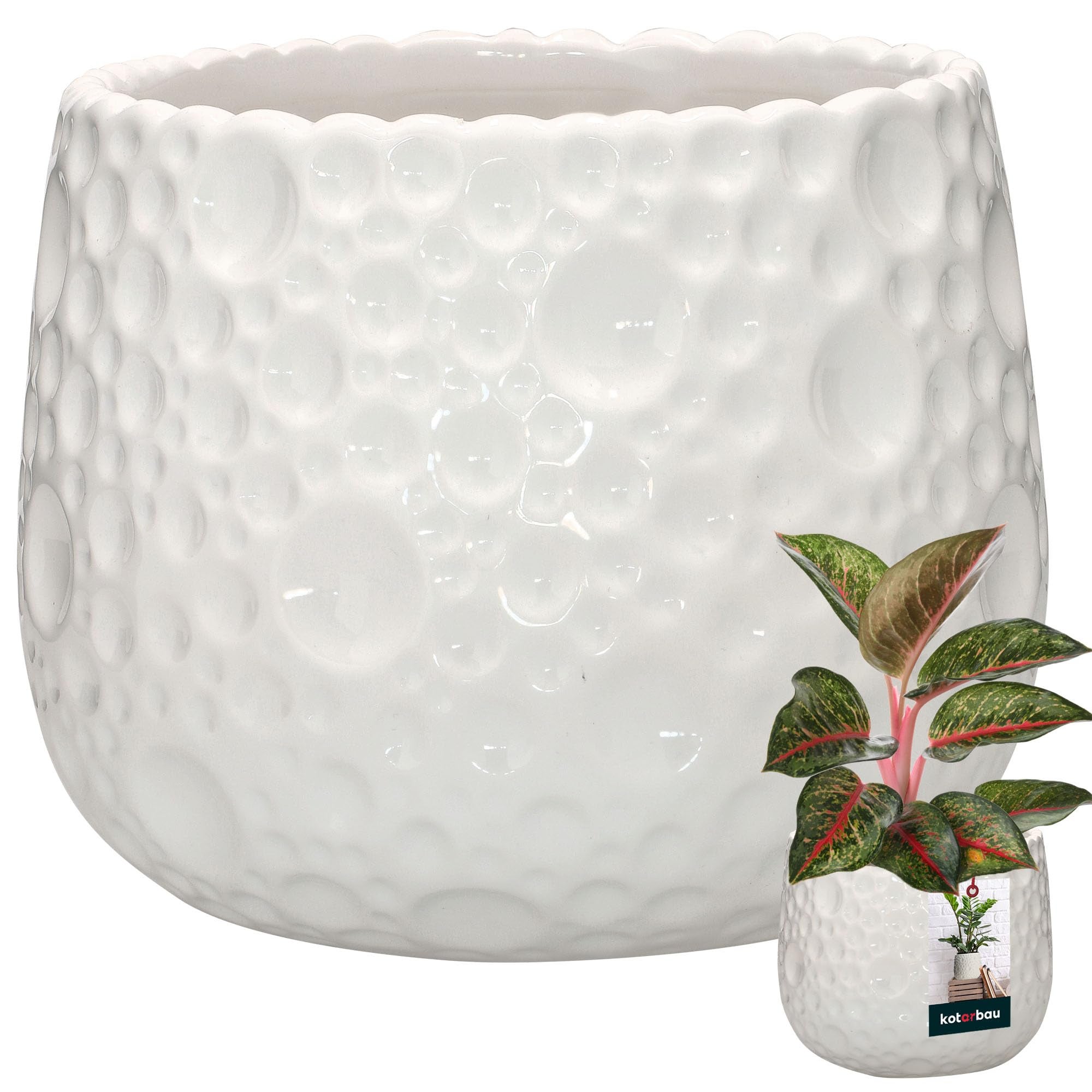 Doniczka ceramiczna okrągła biała na kwiaty rośliny 15 cm - KOTARBAU
