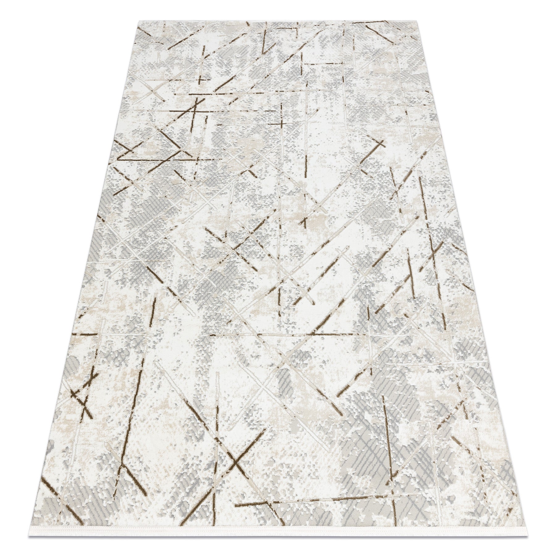 Dywan DUKE 51393 krem / złoty - Geometryczny, vintage strukturalny, bardzo miękki, frędzle 200x290 cm
