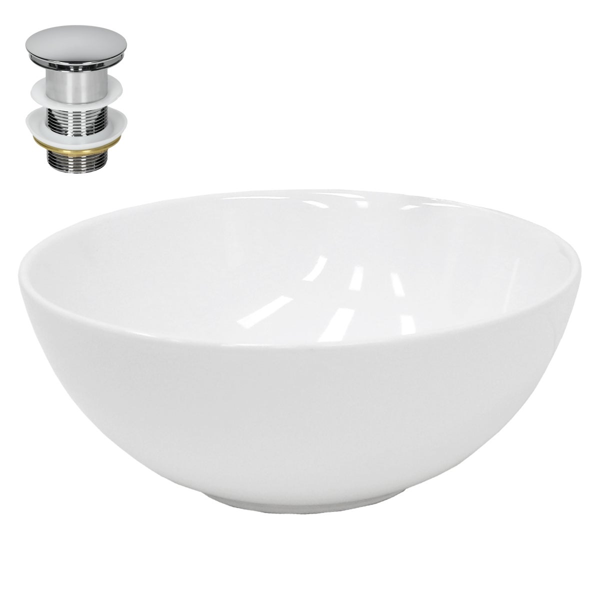 ECD Germany Umywalka Umywalka Ø 320 x 135 mm z zestawem odplywowym bez przelewu wykonana z ceramiki Round White - Umywalka nablatowa Umywalka