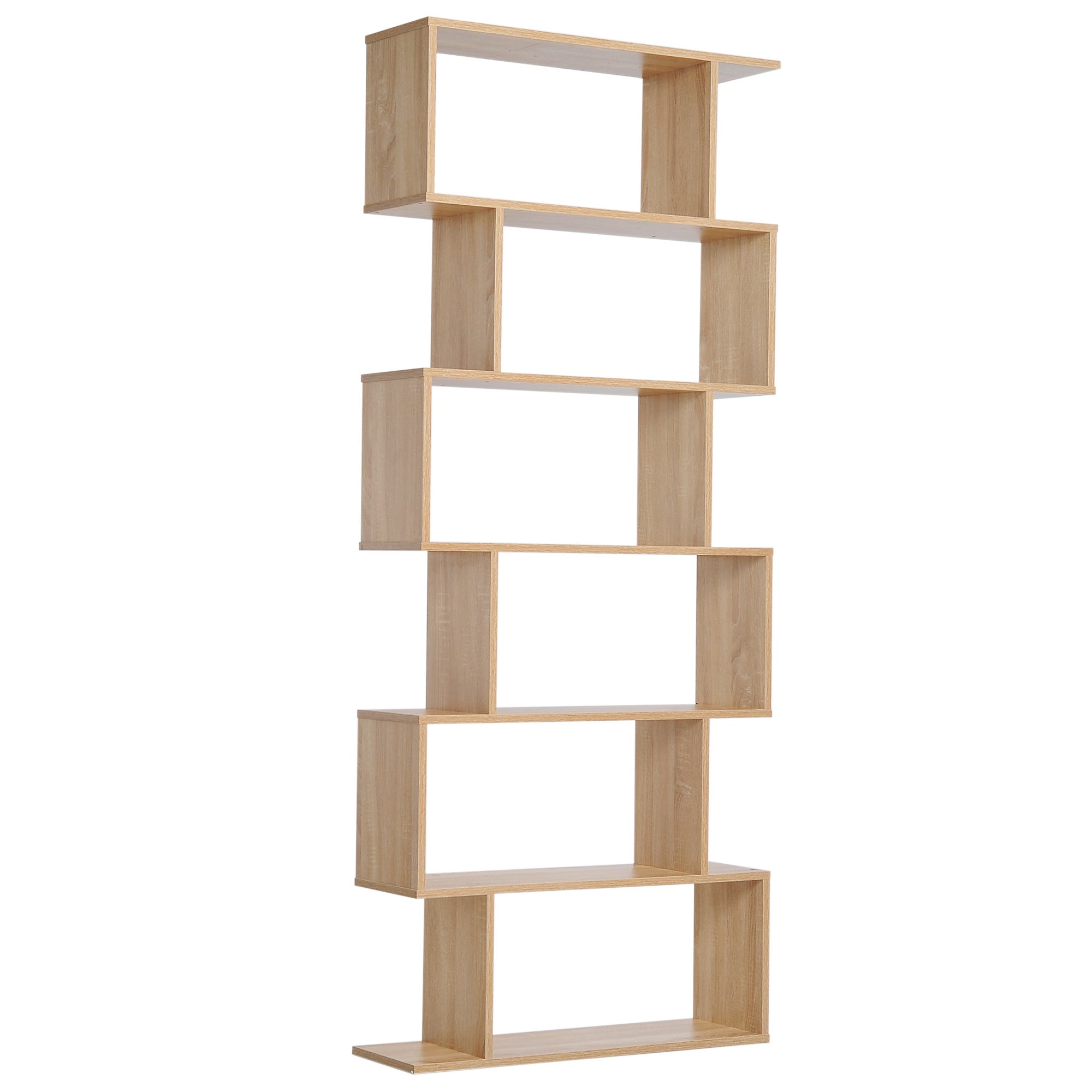 Regał na książki Zigzag, nowoczesny design, 80 dł. x 23 szer. x 192 wys. cm, 6 półek, wykończenie w kolorze jasnego dębu